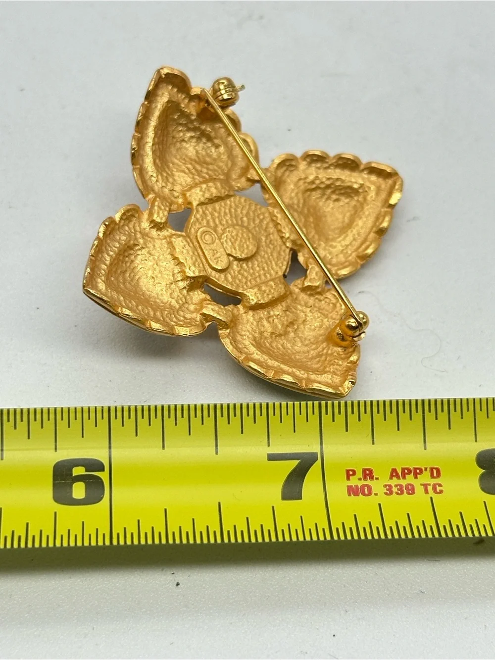 Vintage Anne Klein Brooch Pin Matte Gold Tone Faux Pearl Heart Cross 90s